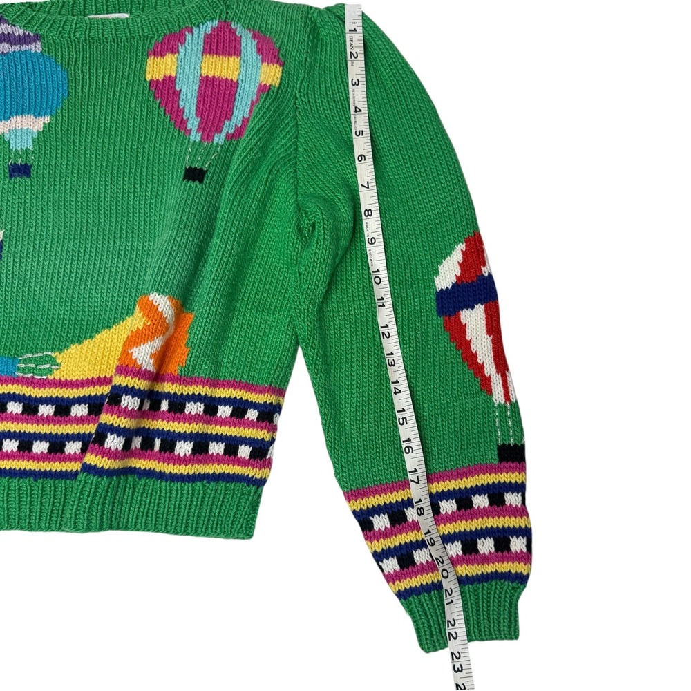 Vintage 80s VAN CLEEF Designs Hand Knit Hot Air Balloon Sweater Size Medium - Picture 7 of 9